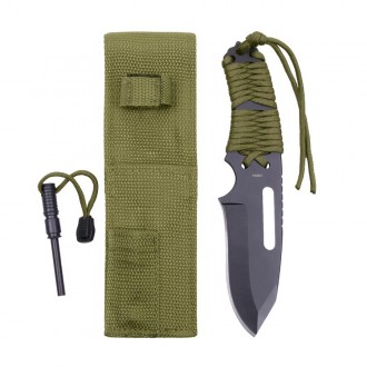 PARACORD ROTHCO nóż ze stałym ostrzem + krzesiwo GREEN