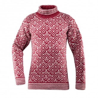 Wełniany sweter z wysokim kołnierzem Devold Svalbard Hindberry/Offwhite