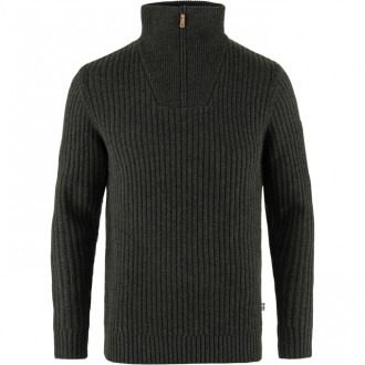 Sweter Fjällräven Övik Half Zip Knit Man Dark Olive