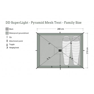 Namiot wewnętrzny DD Hamaki Superlight Pyramid mesh Tent XXL, rodzinny, 4 poszukiwaczy przygód, oliwkowa zieleń